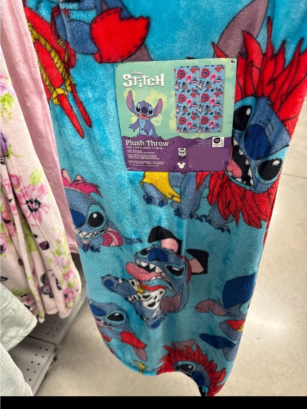 Halloween Disney Stitch Plush Throw Blanket - Blue with Red and Pink Accents